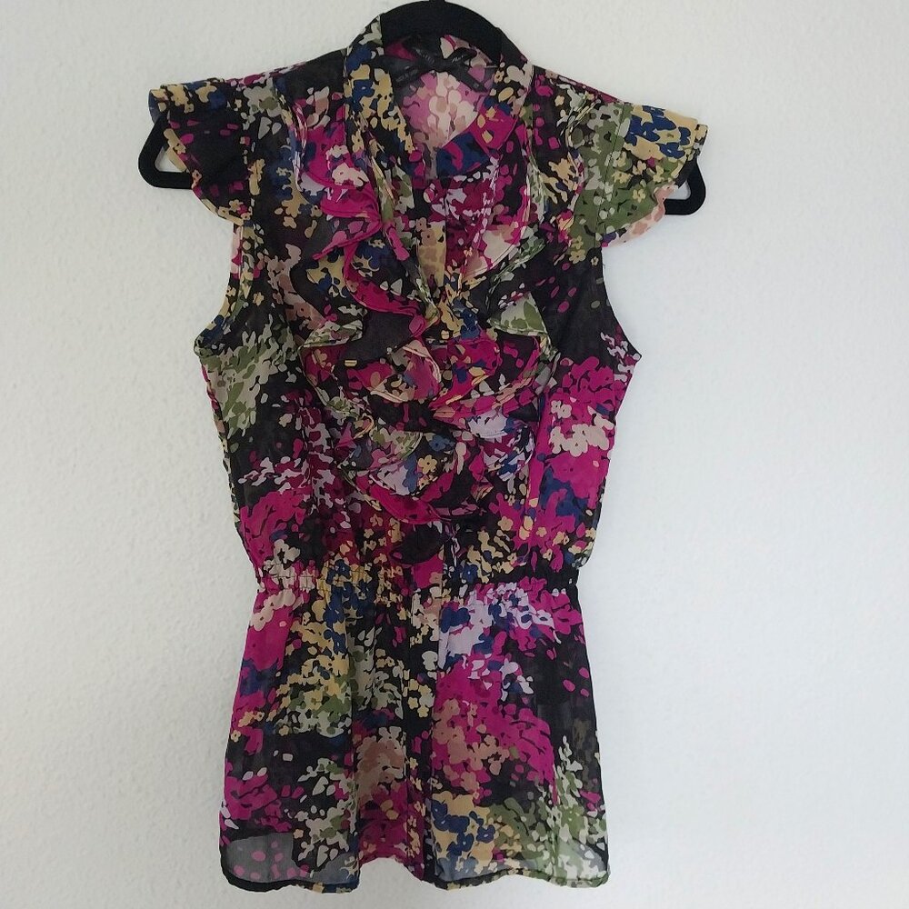 Ali & Kris Multicolor Floral Cap Sleeve Ruffle Gathered Peplum Waist Blouse